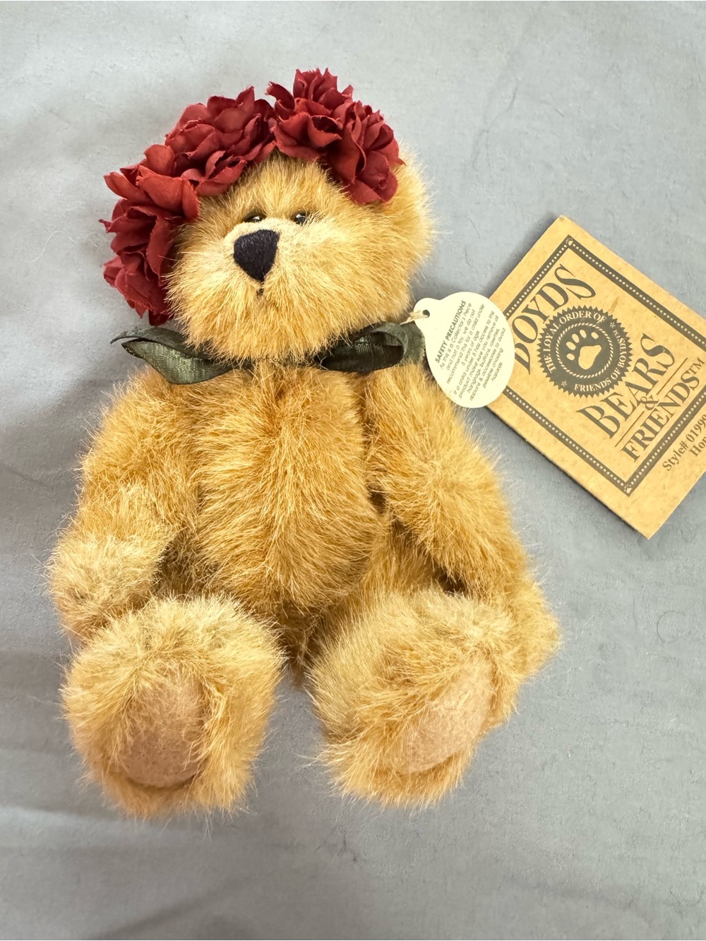 Boyds Bears Golden-Brown Teddy with Red Flower Crown